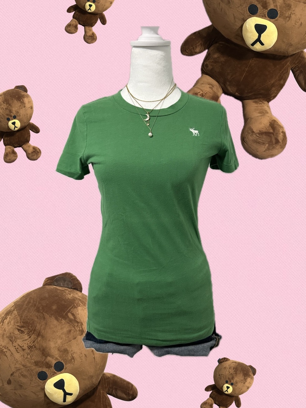 vintage y2k abercrombie and fitch green fitted crewneck tee w/ moose logo